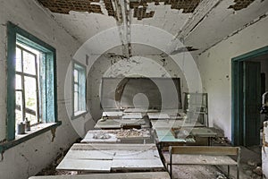 Abandoned school house in the exclusion zone of Chernobyl in Belarus photo